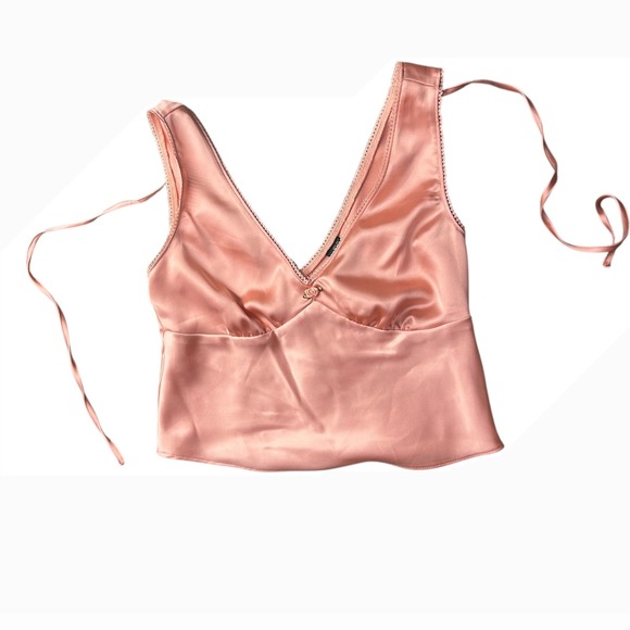 wild fable Tops - Wild‎ Fable Peach Orange Satin Cami Top with Lace Trim, Rose Detail, XS